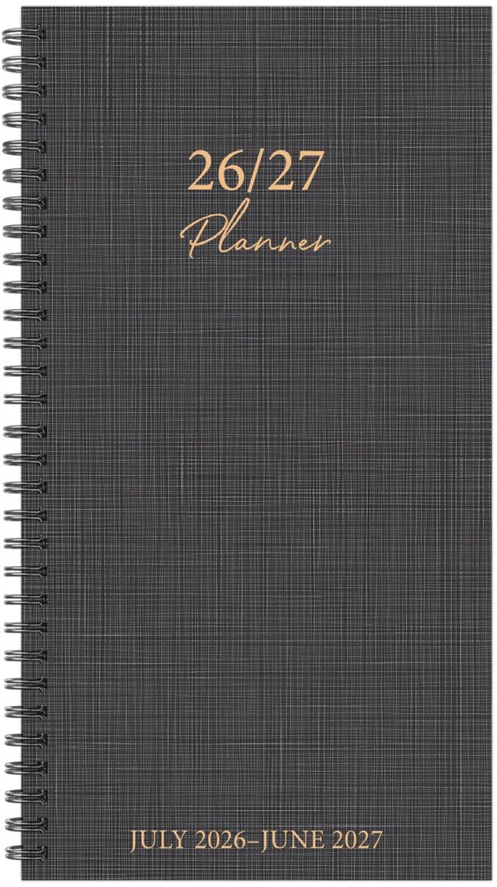 Graphite Grid Academic Year July 2026 - June 2027 3.5" x 6.5" Softcover Weekly Spiral Planner